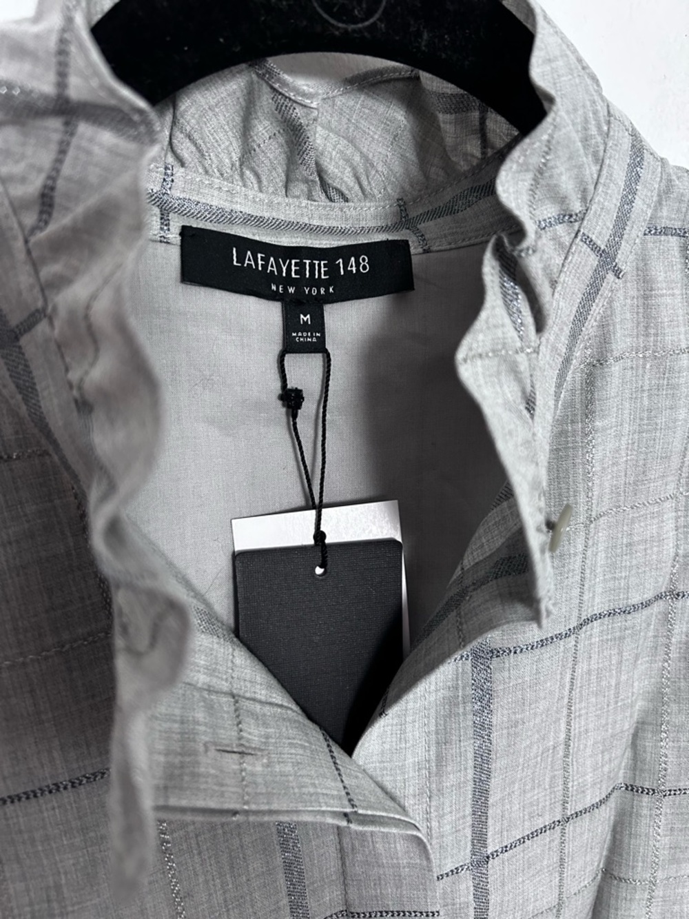 LAFAYETTE 148 New York Wool Blend Windowpane Blouse Size M NWT - Picture 4 of 9